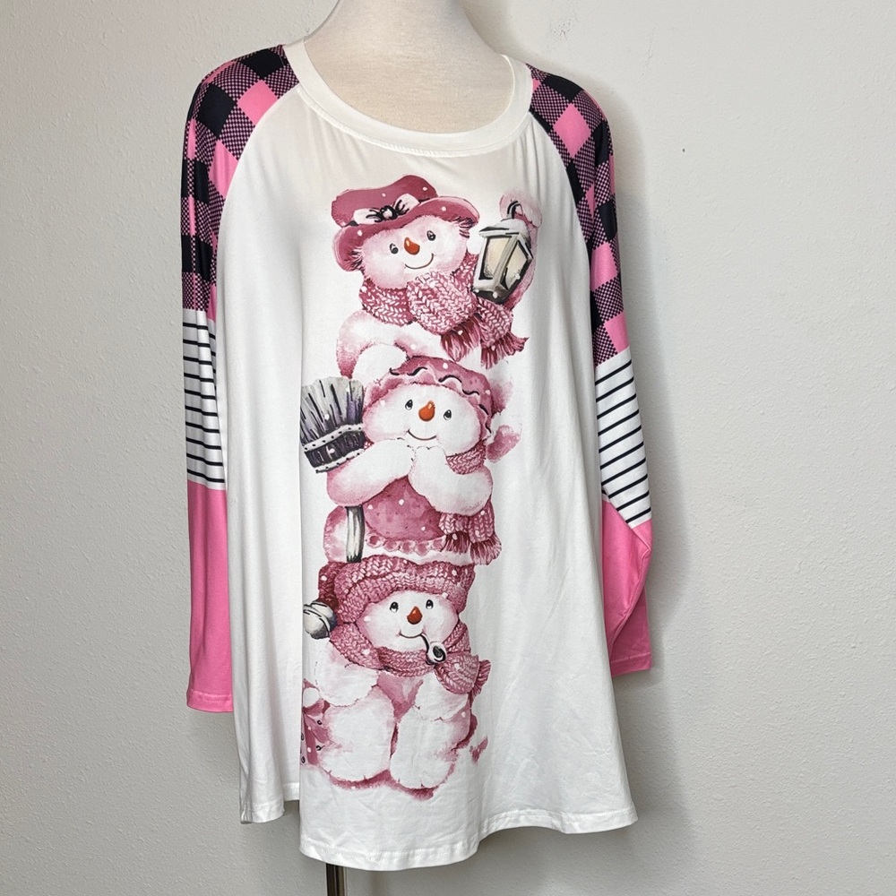 SHEIN size 2X Pink and White Snowman Long Sleeve Tee